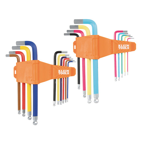 Klein Tools CBLS19, Powder Coated Long Ball End Hex Key Set, SAE and Metric, 19-Piece