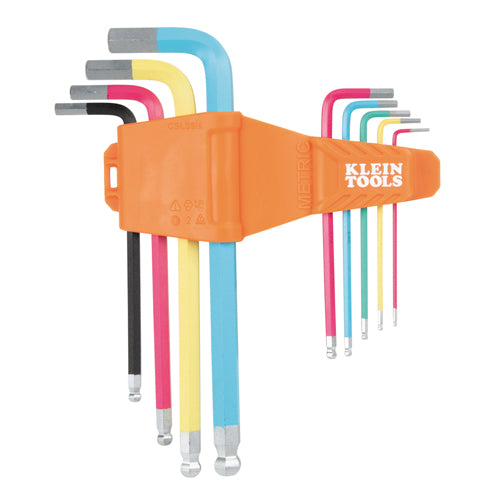 Klein Tools CBLS9M, Powder Coated Long Ball-End Hex Key Set, Metric, 9-Piece