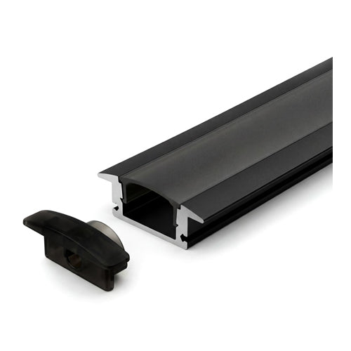 Canolight CL-ALU-508-BL-8FT, Recessed Aluminum Profile 508 with 2 End Caps 3 Clips & White PC Cover 8ft Black