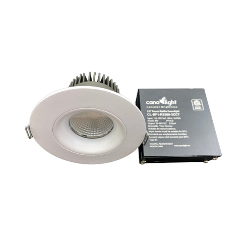 Canolight CL-BF1-R3509-3CCT-WH, 3.5'' Round Baffle Downlight, 9W, 770 ...