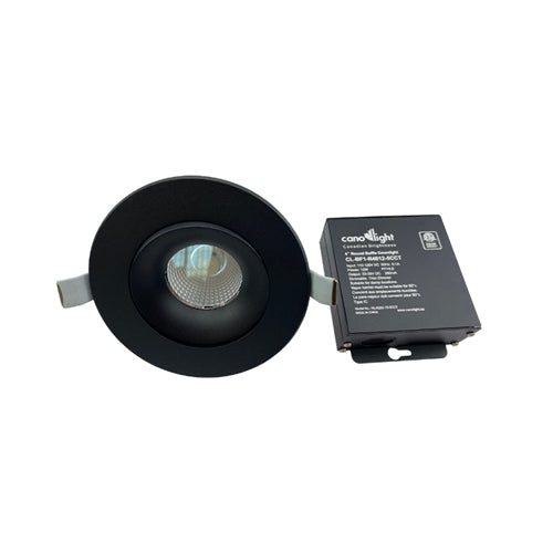 Canolight CL-BF1-R4012-5CCT-BL, 4'' Round Baffle Downlight, 12W, 1000 Lumens, 5CCT Adjustable, 120-277 VAC, Triac Dimmable, 38° Beam Angle, Black Body