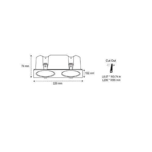 Canolight CL-DL1-D-30-36D-4K-BL, Anti-glare Recessed Two Heads Downlight, 120VAC, 30W, 2100 Lumens, 4000K Cool White, Black Finish