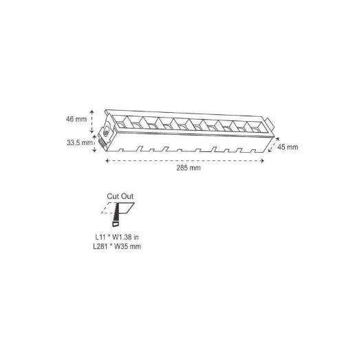 Canolight CL-LB10-T1-20-38D-3K-WH, Recessed Linear Blade Light 10 Heads, 120VAC, 20W, 1650 Lumens, 3000K Warm White, Triac Dimmable, White