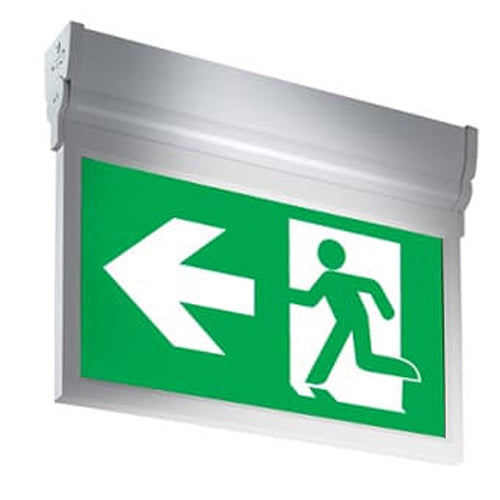 ABB Lumacell CM-EDGE-SP-L, Aluminum Edge-lit Pictogram Sign, Universal Single and Double Face, Universal Mount, Input 120-347VAC, Self-Powered Battery Run Time 120 Minutes
