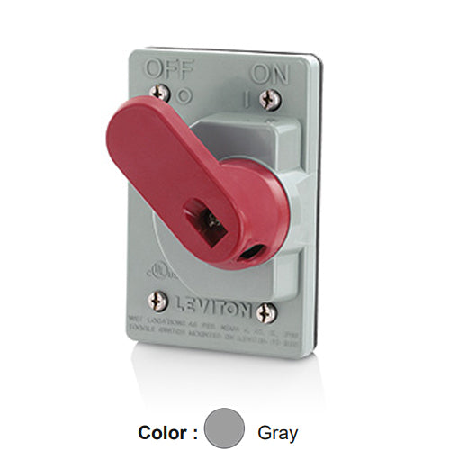 Leviton COVER-GS, Wetguard Watertight Single-Gang Toggle Switch Cover and Gasket, For use with All 15A-40A Toggle Switches including Manual Motor Starters, Gray