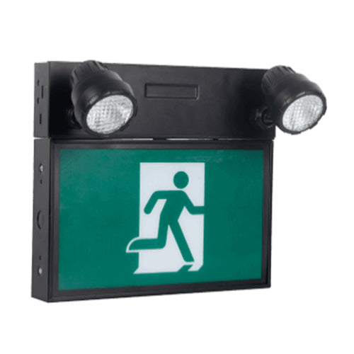 Votatec CR-7107B/BK, Remote Capable Steel Running Man Combo Emergency LED Light, 2X6W Twin Head, 120-347VAC, 6500K Daylight, 850 Lumens, Lead Acid Battery, Black