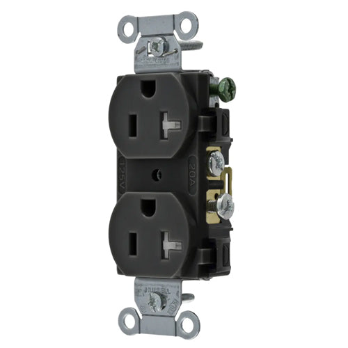 Hubbell CR20BLKTR, Commercial Grade Duplex Receptacles, Tamper Resistant, Smooth Face, Side Wired Only, 20A 125V, 5-20R, 2-Pole 3-Wire Grounding, Black