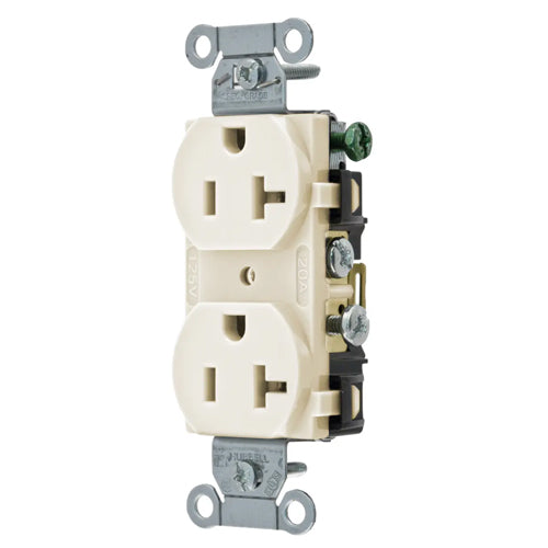 Hubbell CR20LA, Commercial Grade Duplex Receptacles, Smooth Face, Side Wired Only, 20A 125V, 5-20R, 2-Pole 3-Wire Grounding, Light Almond