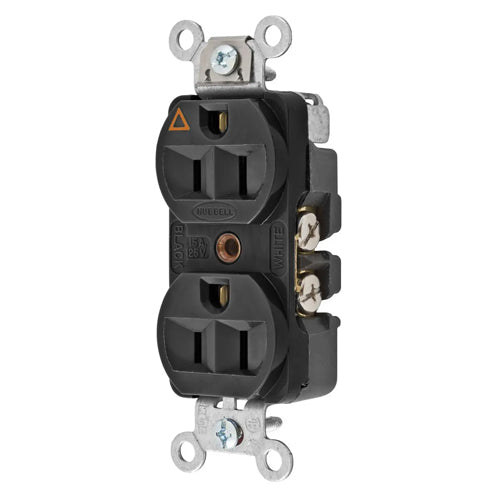 Hubbell-PRO CR5252IGBK, Heavy Duty Duplex Receptacles, Isolated Ground, Finder Groove Face, 15A 125V, 5-15R, 2-Pole 3-Wire Grounding, Black