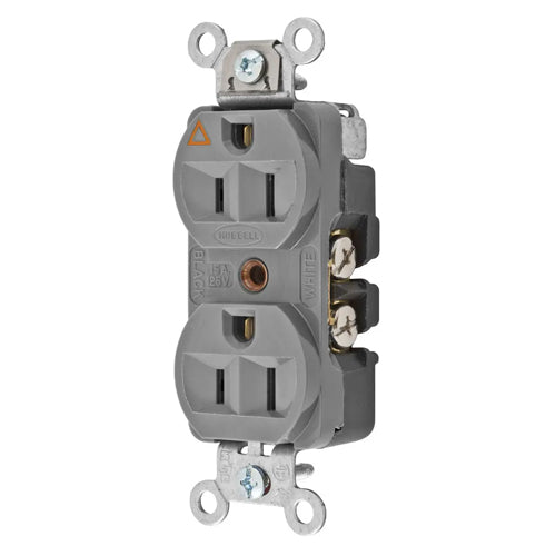 Hubbell-PRO CR5252IGGY, Heavy Duty Duplex Receptacles, Isolated Ground, Finder Groove Face, 15A 125V, 5-15R, 2-Pole 3-Wire Grounding, Gray