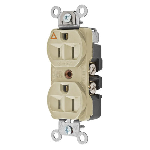 Hubbell-PRO CR5252IGI, Heavy Duty Duplex Receptacles, Isolated Ground, Finder Groove Face, 15A 125V, 5-15R, 2-Pole 3-Wire Grounding, Ivory