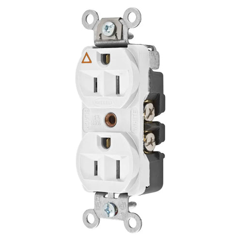 Hubbell-PRO CR5252IGW, Heavy Duty Duplex Receptacles, Isolated Ground, Finder Groove Face, 15A 125V, 5-15R, 2-Pole 3-Wire Grounding, White