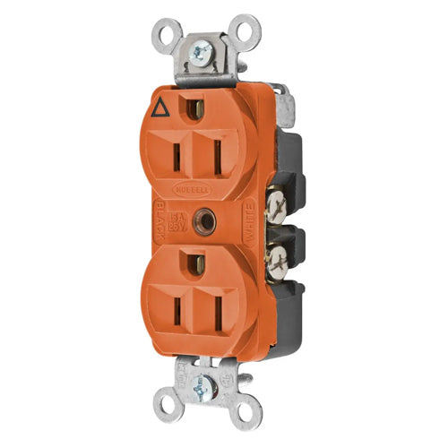 Hubbell-PRO CR5252IG, Heavy Duty Duplex Receptacles, Isolated Ground, Finder Groove Face, 15A 125V, 5-15R, 2-Pole 3-Wire Grounding, Orange