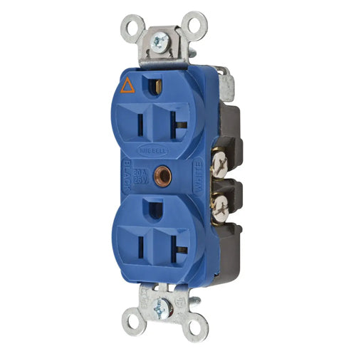 Hubbell-PRO CR5352IGBL, Heavy Duty Duplex Receptacles, Isolated Ground, Finder Groove Face, 20A 125V, 5-20R, 2-Pole 3-Wire Grounding, Blue