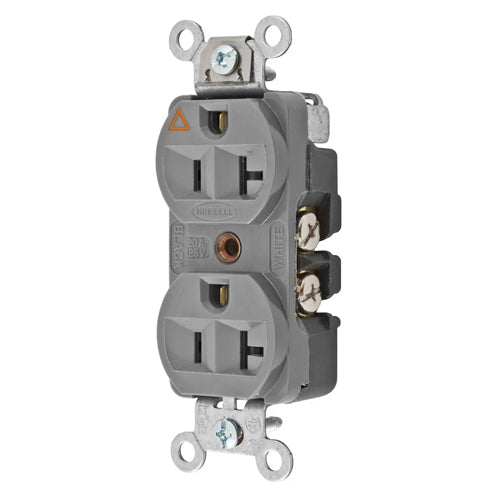 Hubbell-PRO CR5352IGGY, Heavy Duty Duplex Receptacles, Isolated Ground, Finder Groove Face, 20A 125V, 5-20R, 2-Pole 3-Wire Grounding, Gray