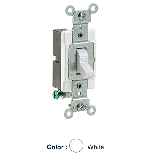 Leviton CS120-2W, Standard Single Pole AC Quiet Toggle Switch, Commercial Specification Grade, 20A 120/277V AC, Grounding, Side Wired, White, 2 Packs