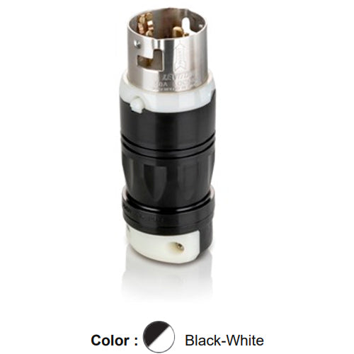 Leviton CS8165C, Black & White Locking Plug, Industrial Grade, 3-Phase, 50 Amp, 480V AC, Non-NEMA, 3-Pole, 4-Wire, Grounding, California Style(CS), Black/White