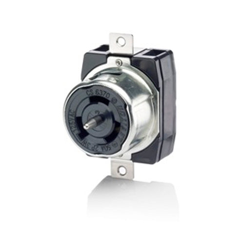 Leviton CS6370, Black & White Locking Single Flush Mount Receptacle, Industrial Grade, 50 Amp, 125V AC, Non-NEMA, 2-Pole, 3-Wire, Grounding, California Style(CS), Black
