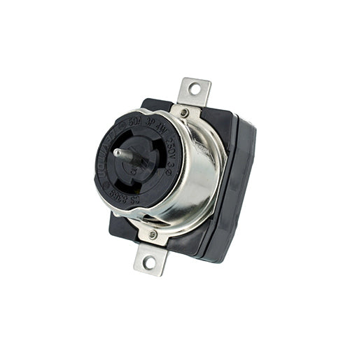 Leviton CS8369, Black & White Single Locking Single Flush Mount Receptacle, Industrial Grade, 3-Phase, 50 Amp, 250V AC, Non-NEMA, 3-Pole, 4-Wire, Grounding, California Style(CS), Black