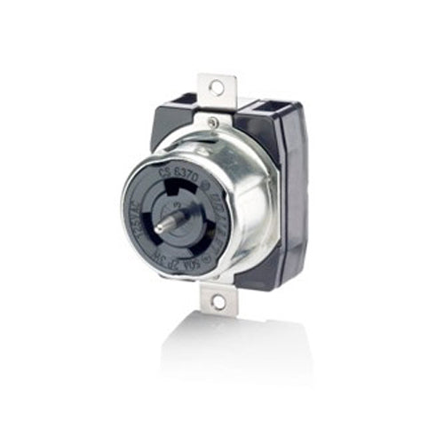 Leviton CS8469, Black & White Single Locking Single Flush Mount Receptacle, Industrial Grade, 50 Amp, 480V AC, Non-NEMA, 2-Pole, 3-Wire, Grounding, California Style(CS), Black
