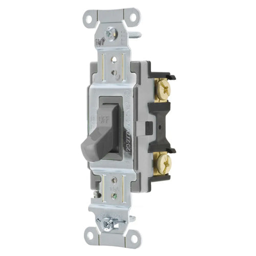 Hubbell CSB115GY, Toggle Switch, Commercial Grade, Single-Pole, 15A 120/277V AC, Back and Side Wired, Gray
