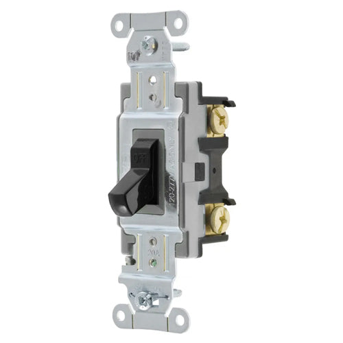 Hubbell CSB120BKLV, Heavy Duty Specification Grade Maintained Contact Toggle Switch, Single Pole, 5A 24V DC, Black