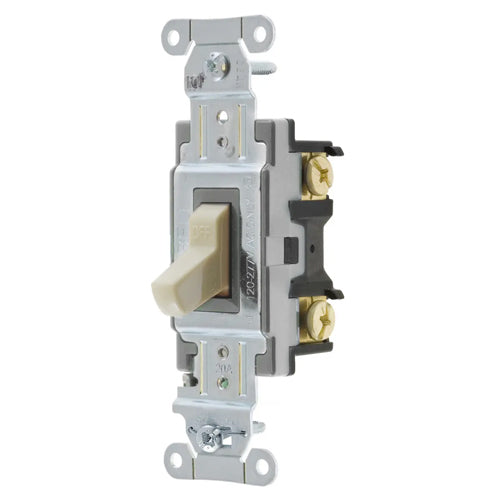Hubbell CSB120ILV, Heavy Duty Specification Grade Maintained Contact Toggle Switch, Single Pole, 5A 24V DC, Ivory