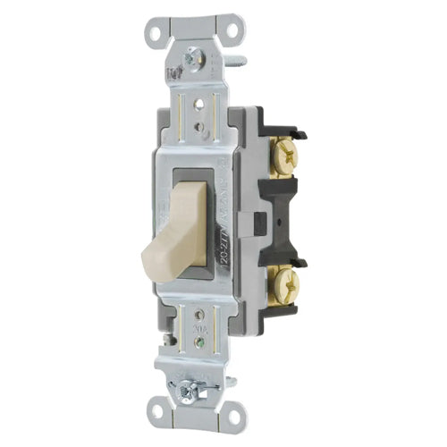 Hubbell CSB120LALV, Heavy Duty Specification Grade Maintained Contact Toggle Switch, Single Pole, 5A 24V DC, Light Almond