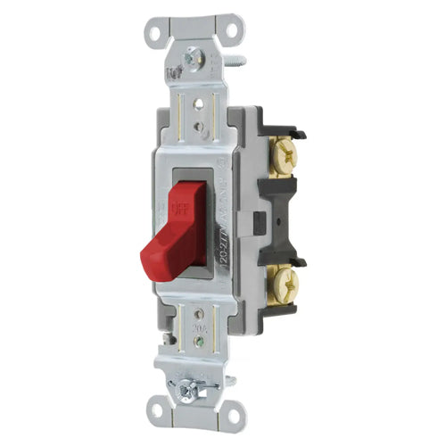 Hubbell CSB120RLV, Heavy Duty Specification Grade Maintained Contact Toggle Switch, Single Pole, 5A 24V DC, Red