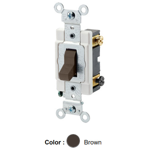 Leviton CSB4-20, Standard 4-Way AC Quiet Toggle Switch, Commercial Specification Grade, 20A 120/277V AC, Grounding, Back and Side Wired, Brown