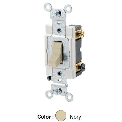 Leviton CSB4-20I, Standard 4-Way AC Quiet Toggle Switch, Commercial Specification Grade, 20A 120/277V AC, Grounding, Back and Side Wired, Ivory