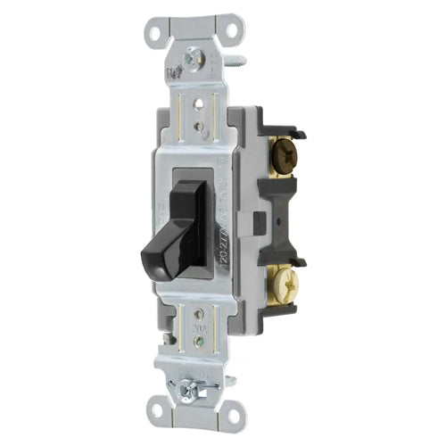 Hubbell CSB320BKLV, Heavy Duty Specification Grade Maintained Contact Toggle Switch, Three Way, 5A 24V DC,  Black