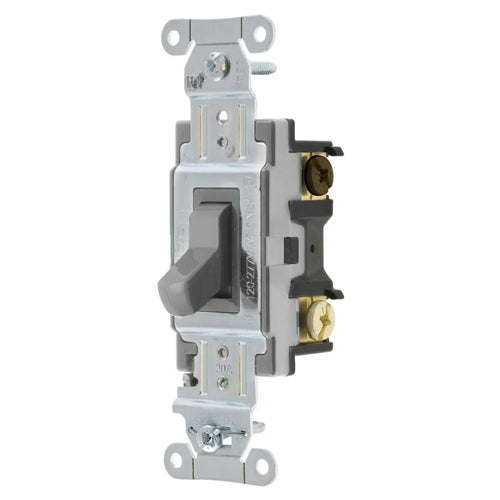 Hubbell CSB320GYLV, Heavy Duty Specification Grade Maintained Contact Toggle Switch, Three Way, 5A 24V DC, Gray