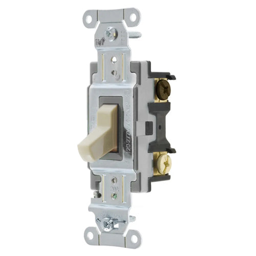 Hubbell CSB320ILV, Heavy Duty Specification Grade Maintained Contact Toggle Switch, Three Way, 5A 24V DC, Ivory