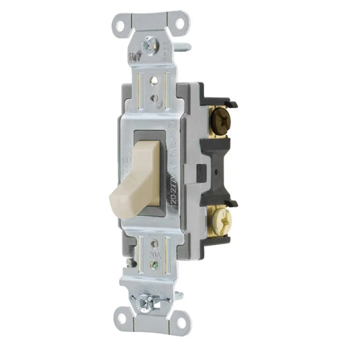 Hubbell CSB320LALV, Heavy Duty Specification Grade Maintained Contact Toggle Switch, Three Way, 5A 24V DC, Light Almond