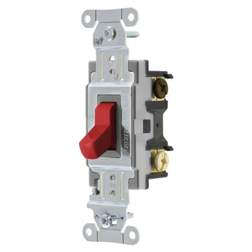 Hubbell CSB320RLV, Heavy Duty Specification Grade Maintained Contact Toggle Switch, Three Way, 5A 24V DC, Red