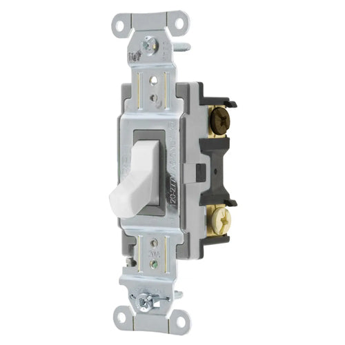 Hubbell CSB320WHLV, Heavy Duty Specification Grade Maintained Contact Toggle Switch, Three Way, 5A 24V DC, White