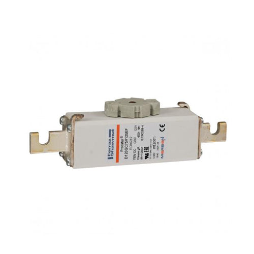 Mersen D120GC75V125EF, Square Body High-Speed Fuse, Fast Acting, Size 120 gR, 750VDC, 125A, With Striker Open Slot Blades