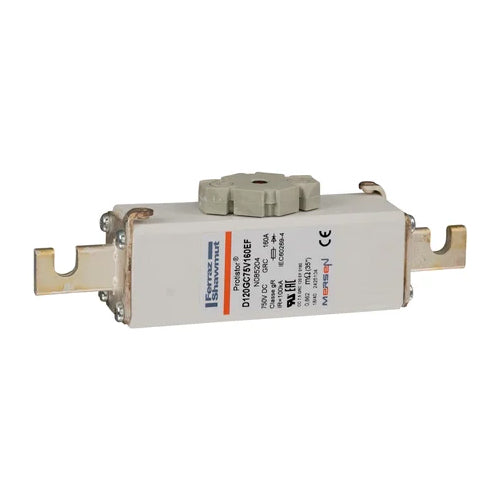 Mersen D120GC75V160EF, Square Body High-Speed Fuse, Fast Acting, Size 120 gR, 750VDC, 160A, With Striker Open Slot Blades