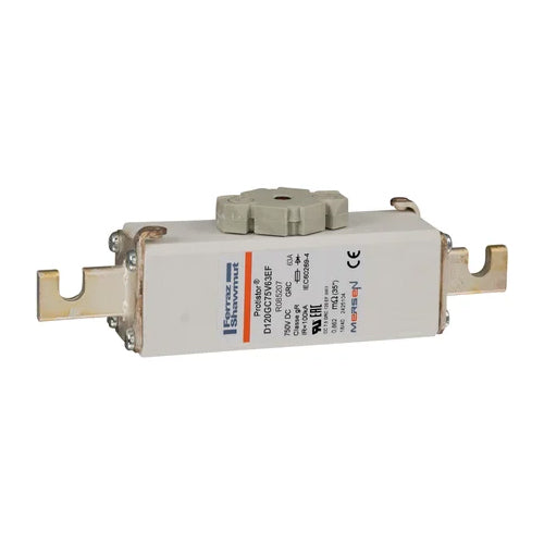 Mersen D120GC75V63EF, Square Body High-Speed Fuse, Fast Acting, Size 120 gR, 750VDC, 63A, With Striker Open Slot Blades