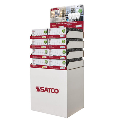 Satco D2100, A19 LED, 120V, 9.5W, 2700K Warm White & 5000K Natural Light, 800 Lumens, Medium E26 Base, Contains 24-4PK S39596; 24-4PK S39597