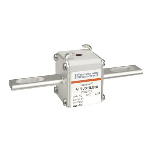 Mersen D300705, Square Body High-Speed Fuse, Fast Acting, Size 31 aR, 690/700VAC, 630A, With Striker Slotted Blades long