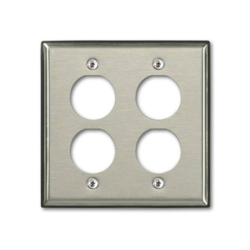 Leviton D6710-2S4, Duraport Industrial Wallplate, Stainless Steel, 4-Port, Dual-Gang