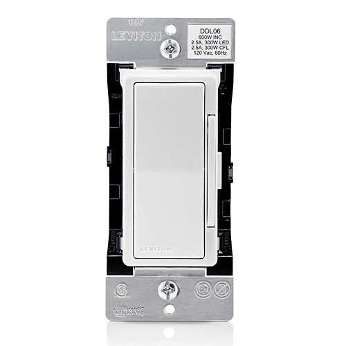 Leviton DDL06-1LZ, Decora Digital Dimmer, LED Locator and Brightness Display, Ground Required, 300W LED and CFL, 600W Incandescent, Single Pole and 3-Way/Multi-Location, White