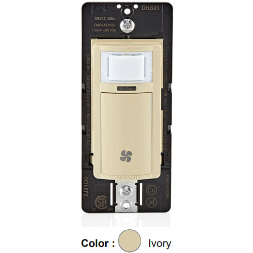 Leviton DHS05-1LI, Decora In-Wall Humidity Sensor and Fan Control, Residential Grade, Single Pole, 1/4 HP Motor, Ivory