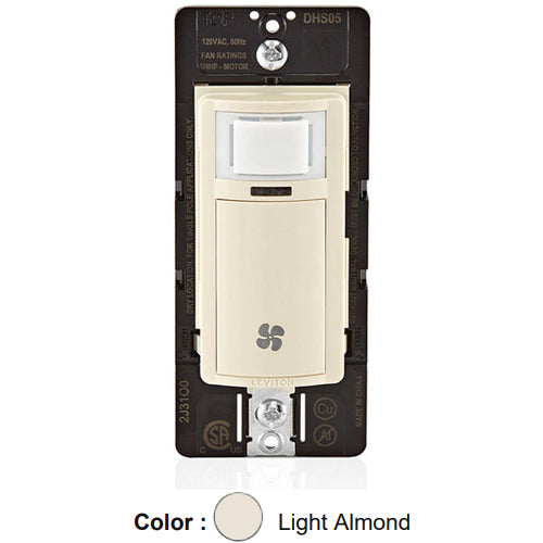 Leviton DHS05-1LT, Decora In-Wall Humidity Sensor and Fan Control, Residential Grade, Single Pole, 1/4 HP Motor, Light Almond
