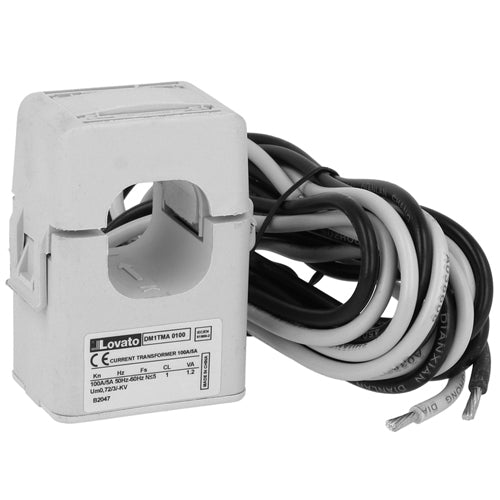 Lovato DM1TMA0100, Current Transformer, Compact Prewired Split-Core, 24x24mm/0.94x0.94'' Hole, Cable Length 2m, Primary Current 100A