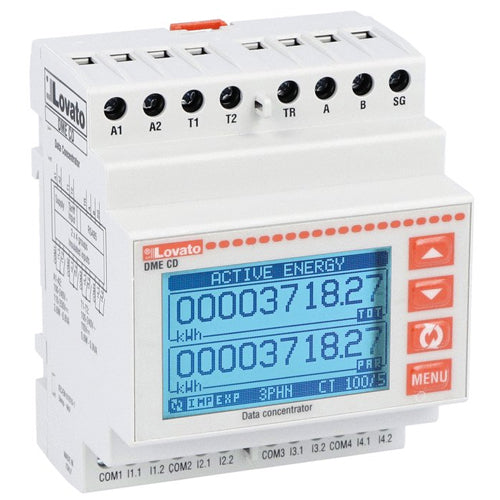 Lovato DMECD, Data Concentrator, Expandable, With 8 Programmable Digital Inputs, 4U, Expandable, RS485 Port, For Data Collection+Pulse Count From DMEM100T1 and DMED…