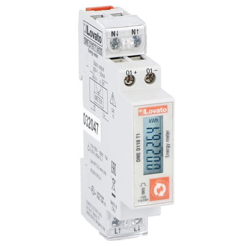 Lovato DMED110T1A120, Energy Meter, Single Phase, Non Expandable, Digital With LCD Display, 40A Direct Connection, 1U, 1 Programmable Static Output,  Multi-Measurements, 110…120VAC