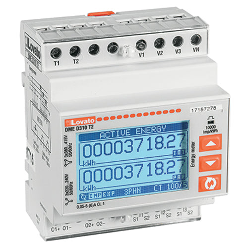 Lovato DMED310T2, Energy Meter, Three-Phase with or without Neutral, Expandable, Connection by CT /5A Secondary, 2 Programmable Static Output, 4U, Multi-Measurements